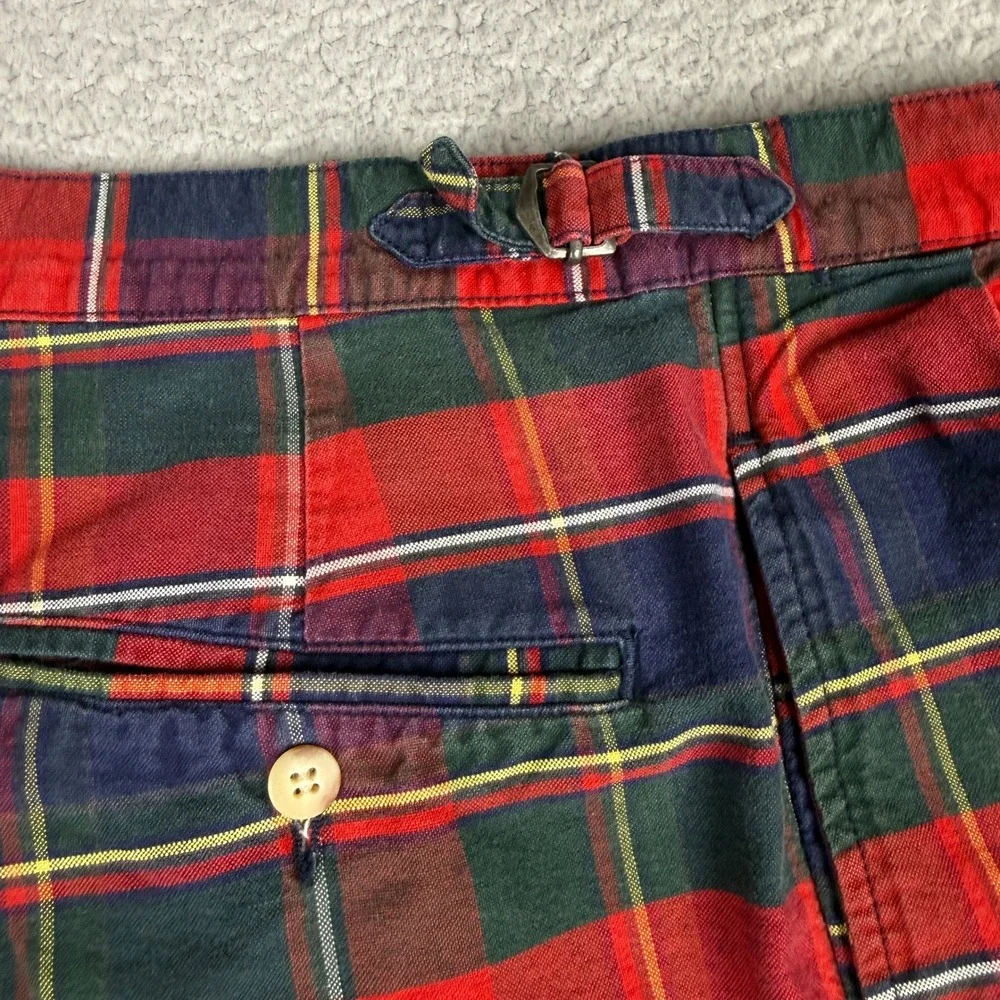 VTG Polo Ralph Lauren Shorts Mens 38 Red Tartain Plaid Pleated Chino USA Made